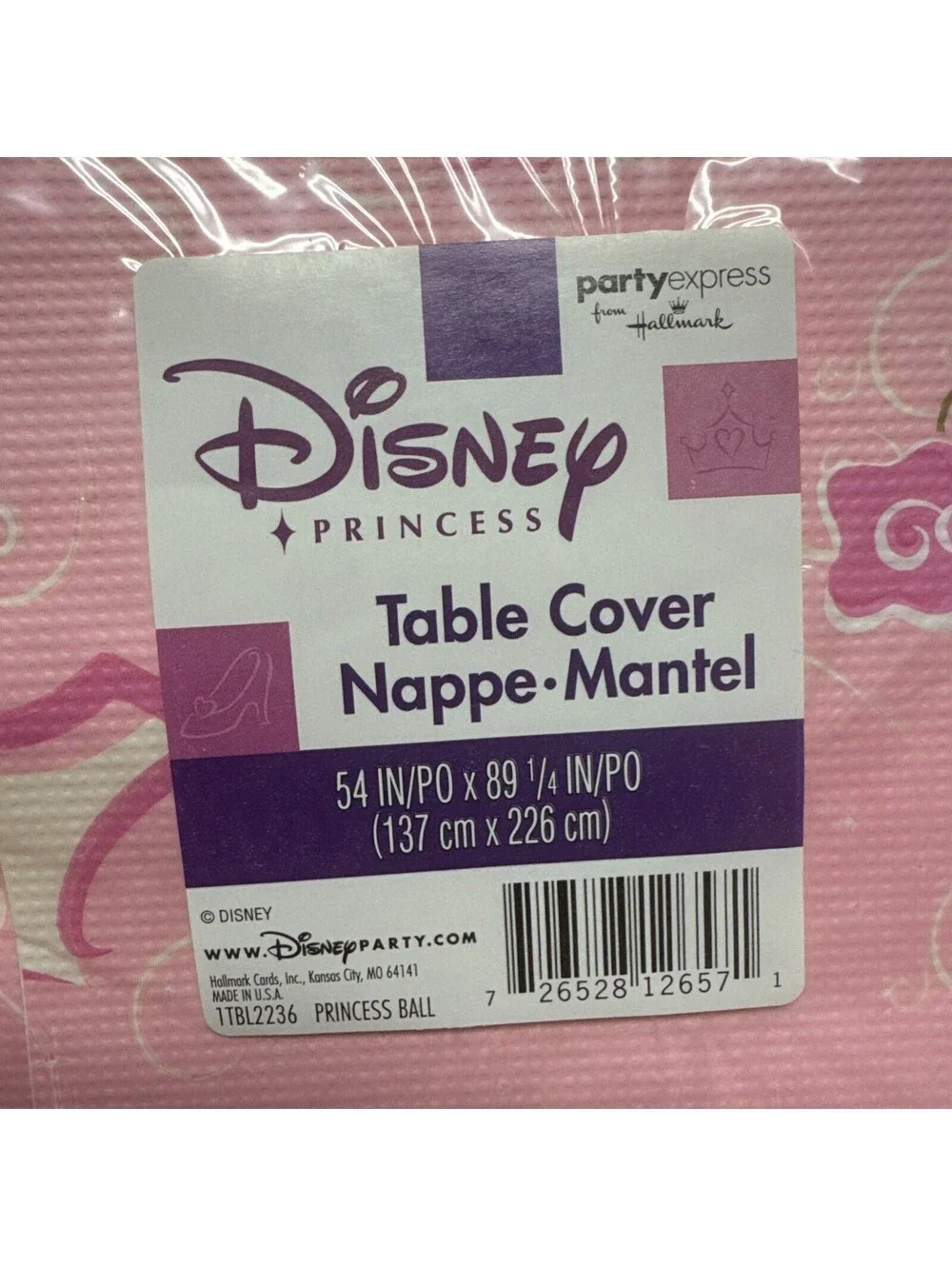 Hallmark Party Express Vtg Disney Princess Ball Table Covers Pink Crown Lot Of 4